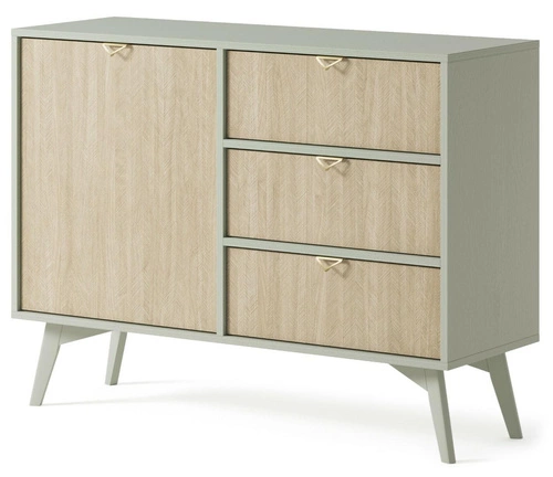 Komoda Sage glamour z szufladami i szafką w jodełkę na nóżkach do salonu 106 cm