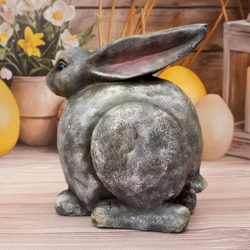 Intesi figurka wielkanocna siedzący zając 29 cm szary na stół do salonu z żywicy poliestrowej