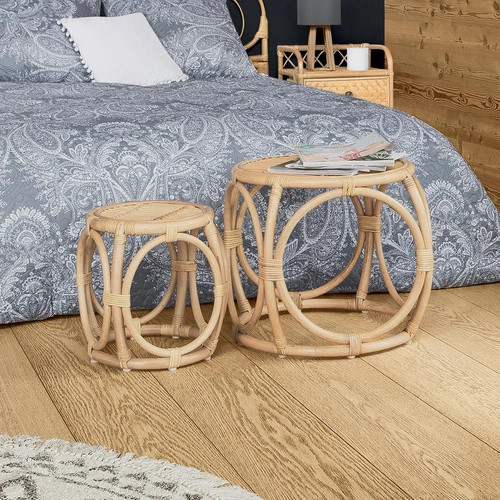 Zestaw 2 okrągłych stolików kawowych Aoni rattan boho naturalny do salonu Atmosphera