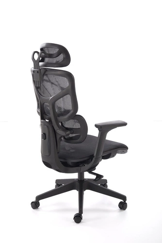 Fotel ergonomiczny biurowy Marac czarny obrotowy z zagłówkiem i siatkowym oparciem Intesi