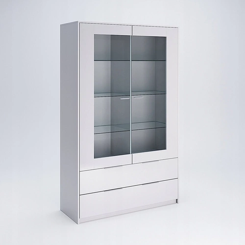 Witryna biała Merle szklana do salonu nowoczesna z szufladami 120 cm Intesi
