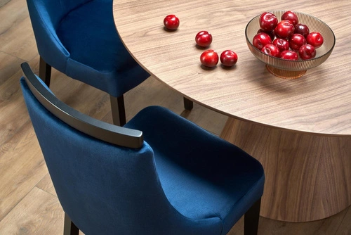 Stół okrągły do jadalni Obituar 136 cm nowoczesny orzechowy na jednej nodze Intesi