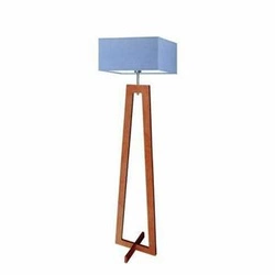 Lampa stojąca do salonu JAWA niebieska nowoczesna drewniana z abażurem Lysne 138 cm