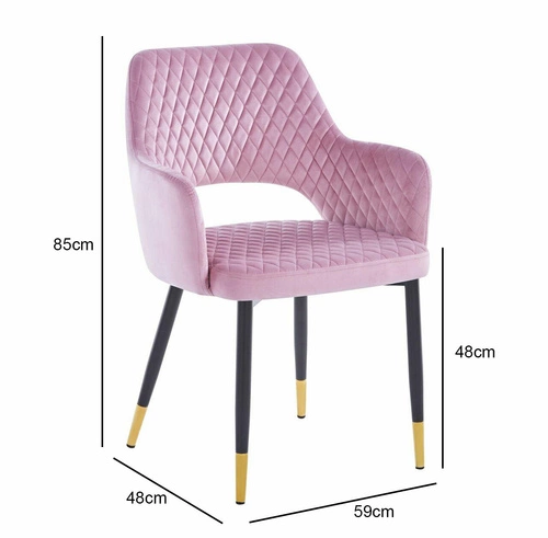 Krzesło do jadalni Olivia Intesi tapicerowane welur różowy glamour z podłokietnikami pikowane