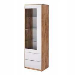 Witryna szklana Tissa biała dąb craft z szufladami do salonu nowoczesna 60 cm