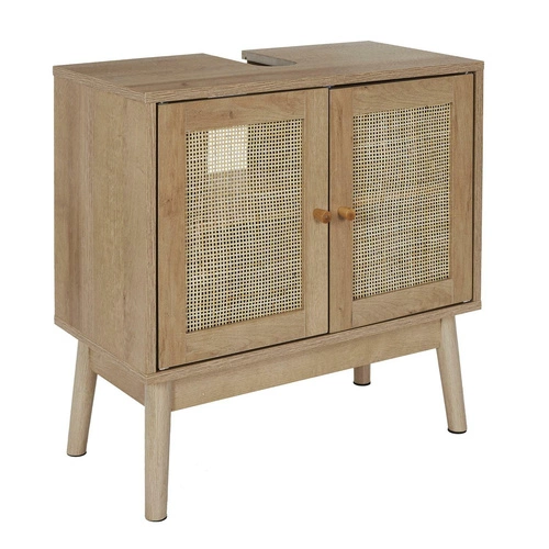 Szafka łazienkowa stojąca boho Bali naturalny dąb z rattanem 60 cm pod umywalkę Intesi