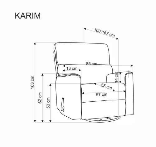 Fotel rozkładany do salonu Indra szary welur z funkcją kołyski nowoczesny recliner Intesi