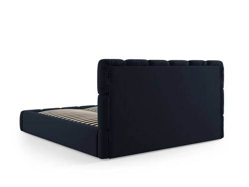 Łóżko tapicerowane Bellis granatowe welurowe 140x200 z pojemnikiem do sypialni