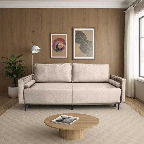 Sofa rozkładana 3 osobowa Arosa beżowa z funkcją spania i pojemnikiem do salonu