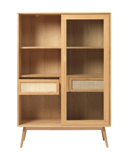 Witryna Barrali 160 cm dąb naturalny szklana drewniana do salonu