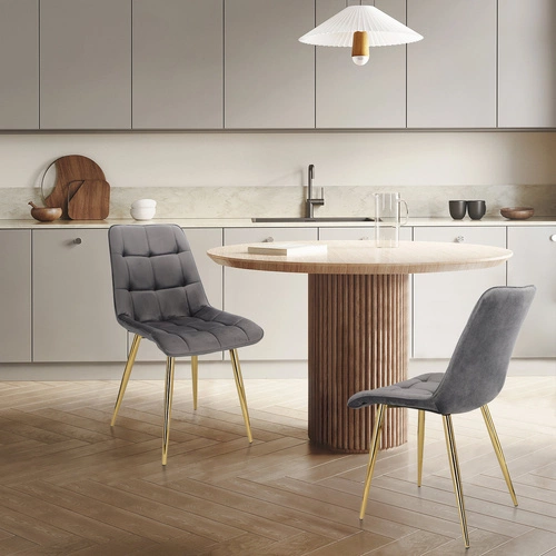 Krzesło do jadalni Pilo szare welurowe tapicerowane glamour na złotych nogach Intesi