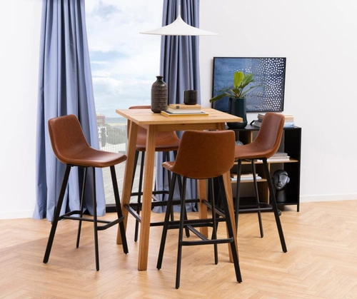 Hoker z oparciem Oregon Actona industrialny brązowy ekoskóra 63,5 cm do wyspy kuchennej