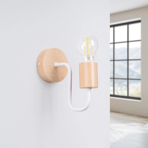 Kinkiet ścienny TIMBO biały nowoczesny skandynawski loftowy do salonu i sypialni drewno metal