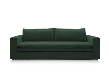 Sofa rozkładana z funkcją spania Ulnes zielona sztruksowa 3 osobowa do salonu z pojemnikiem