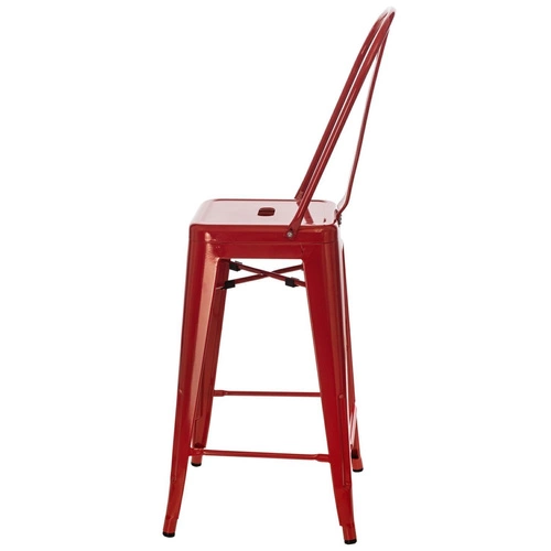 Hoker Paris Back czerwony metalowy z oparciem 66 cm do kuchni industrialny D2.DESIGN