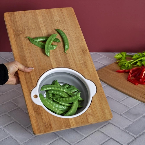 Intesi bambusowa deska do krojenia z sitkiem do warzyw i owoców nowoczesna 49,5x28 cm
