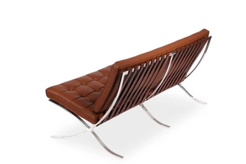 Sofa skórzana nierozkładana Ba inspirowana Barcelona 2 osobowa glamour do salonu jasny brąz