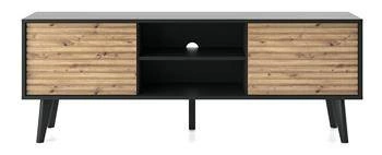 Szafka RTV Tanga 154 cm czarna drewniana z frezowanym frontem nowoczesna na wysokich nogach do salonu