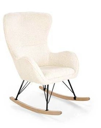 Fotel bujany Ebra kremowy bouclé do salonu skandynawski na biegunach idealny do relaksu