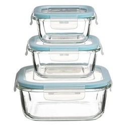 Zestaw 3 szklanych pojemników M z przykrywką