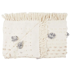 Koc boho Tuffo kremowy z frędzlami na kanapę do salonu ciepły i miękki 150x125 cm