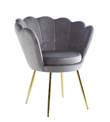 Krzesło do jadalni Fiona Intesi szare welurowe glamour z podłokietnikami na złotych nogach