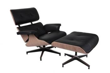 Fotel obrotowy Vip Lounge Chair do salonu ze skóry naturalnej z podnóżkiem nowoczesny czarny