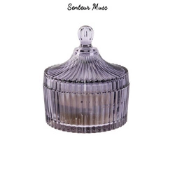 Świeca zapachowa białe piżmo Intesi ozdobna w szkle bohemskim szara 12 cm na prezent