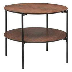 Stolik kawowy Kemi okrągły drewniany orzech 63 cm nowoczesny z półką do salonu Atmosphera