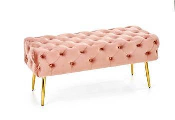 Ławka tapicerowana glamour Nate różowa welurowa na złotych nogach do przedpokoju i sypialni