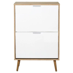 Wąska szafka na buty Sabana Intesi biała skandynawska do przedpokoju z uchylnymi frontami