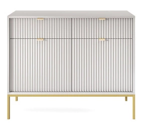 Komoda Delicious ryflowana szara z szufladami na złotych nogach 104 cm nowoczesna do salonu