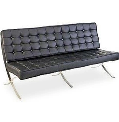 Sofa skórzana 3 osobowa Ba inspirowana Barcelona glamour czarna do salonu lub gabinetu