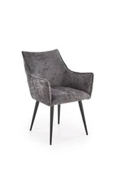 Krzesło tapicerowane Arhiza szare z podłokietnikami do jadalni nowoczesne na czarnych nogach