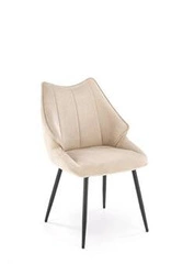 Krzesło tapicerowane Rania beżowe do jadalni i salonu nowoczesne na czarnych metalowych nogach Intesi