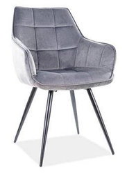 Krzesło tapicerowane Loly Velvet szare do jadalni welurowe z podłokietnikami glamour Intesi