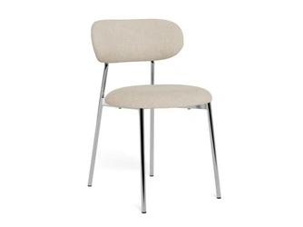 Krzesło Lyric beżowe tapicerowane do jadalni na chromowanych nogach