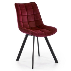 Krzesło tapicerowane welur Ohio bordowe do jadalni i salonu nowoczesne z czarnymi nogami