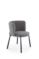 Krzesło tapicerowane welurowe Itzal szare do jadalni i salonu z podłokietnikami nowoczesne