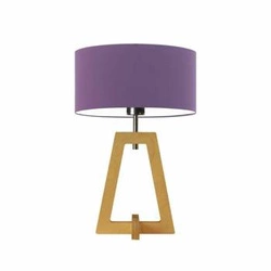 Lampka nocna Clio glamour fioletowa z abażurem i dębową podstawą do sypialni LYSNE