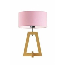 Lampka nocna Clio glamour z abażurem jasnoróżowym i drewnianą podstawą do sypialni LYSNE