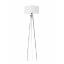 Lampa stojąca do salonu Miami biała drewniana trójnóg z abażurem glamour Lysne 148 cm