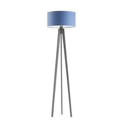 Lampa podłogowa trójnóg MIAMI Lysne niebieska drewniana z abażurem do salonu personalizowana