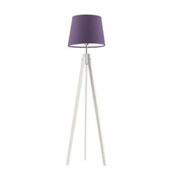 Lampa podłogowa trójnóg drewniana z abażurem fioletowym ARUBA do salonu i sypialni Lysne