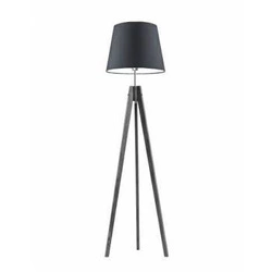 Lampa podłogowa drewniana trójnóg Aruba grafitowa z abażurem do salonu i sypialni Lysne