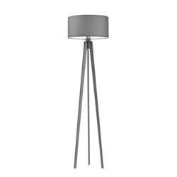Lampa stojąca do salonu MIAMI szara trójnóg z abażurem drewniana Lysne personalizowana