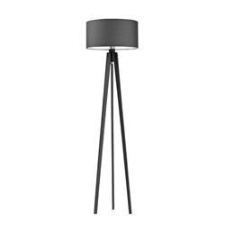 Lampa podłogowa trójnóg MIAMI glamour z abażurem grafitowym i hebanową podstawą do salonu Lysne