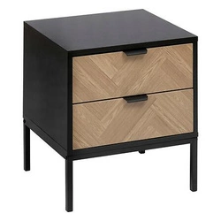 Szafka nocna Chevron 40 cm z dwiema szufladami, efekt naturalnego drewna, Atmosphera, styl loftowy, czarna i brązowa elegancja