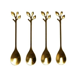 Zestaw sztućców do kawy Gold Leaf Intesi złote łyżeczki glamour ze stali nierdzewnej 4 sztuki