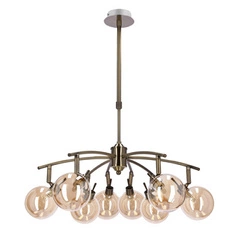 Lampa wisząca Lentini nowoczesna złota 8-punktowa do salonu z bursztynowym kloszem